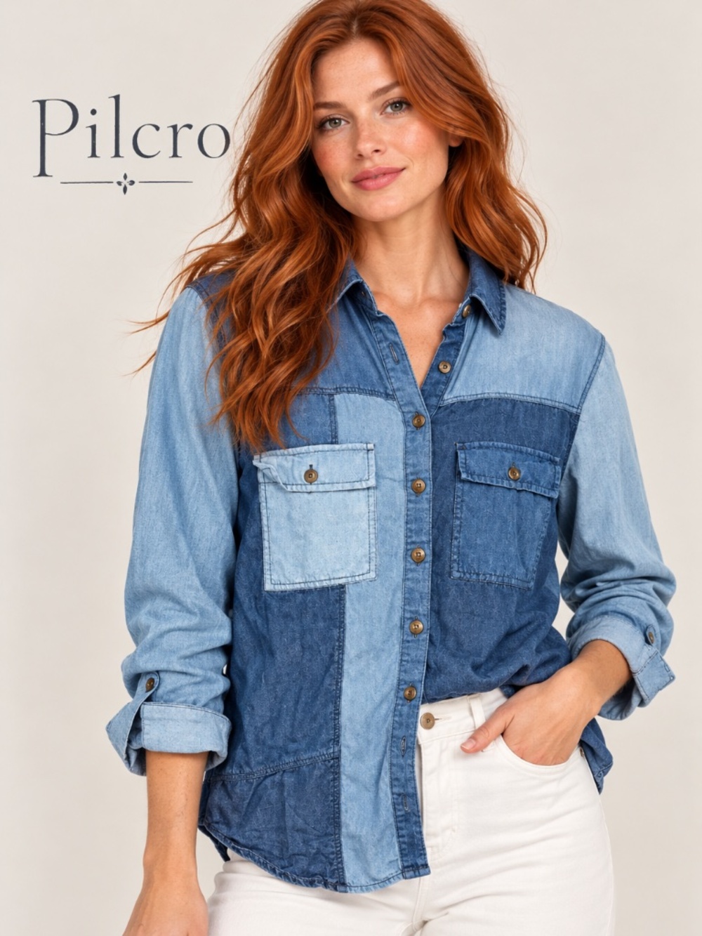 Anthropologie Pilcro Patchwork Chambray Buttondown Shirt